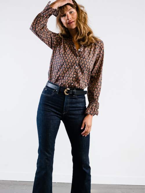 Able Kristen Button Down Blouse In Dark Block Print
