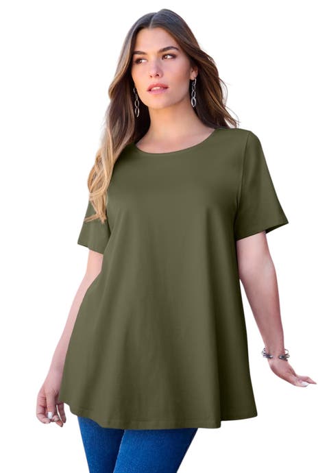 Plus Size Ultimate Cotton Crewneck Short Sleeve Swing Tee (Plus)
