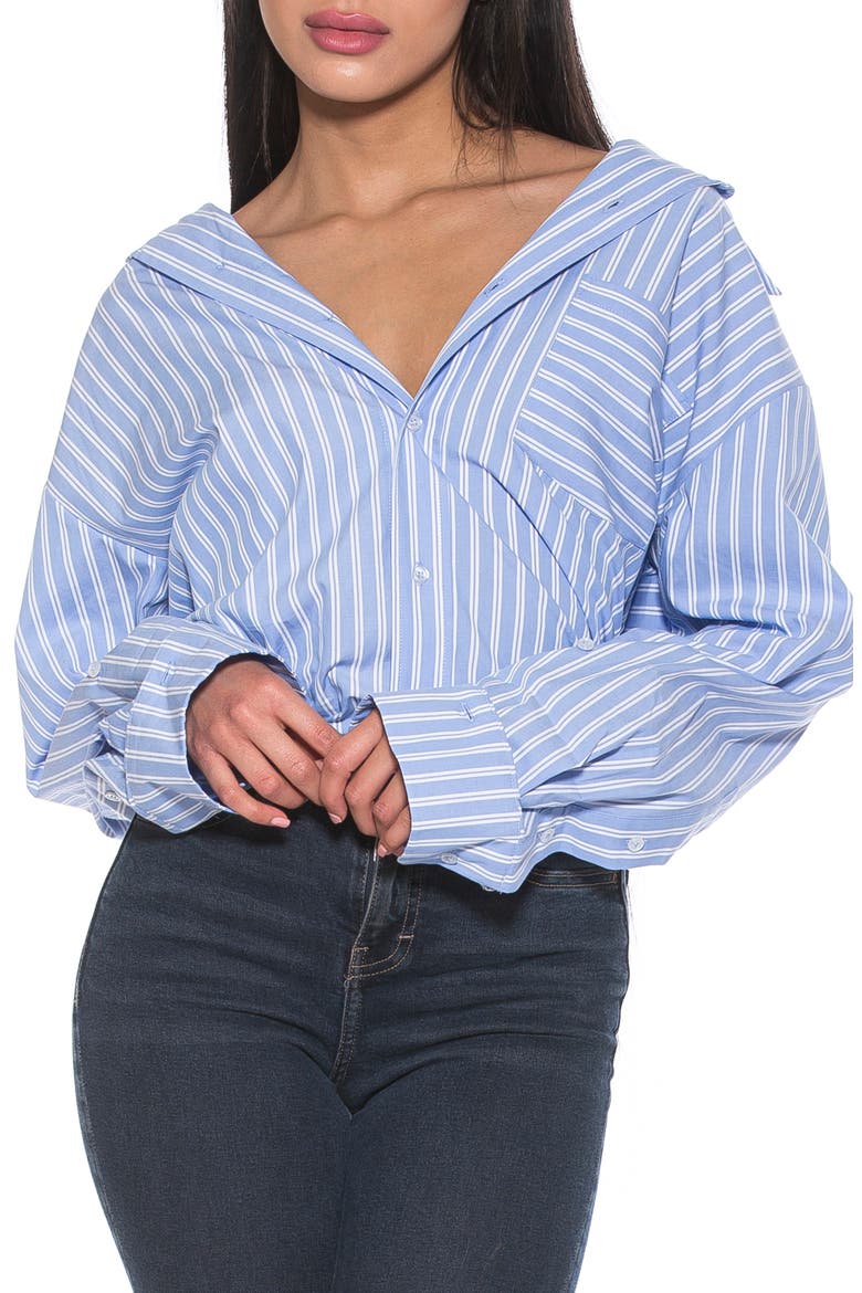 Tammi Oversize Stripe Boyfriend Button-Up Shirt, Main, color, BLUE STRIPE