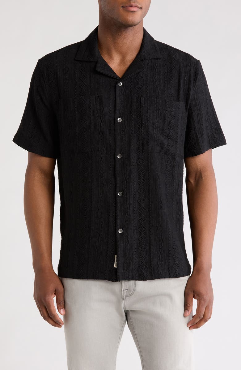 Civil Society Relaxed Fit Open Stitch Camp Shirt, Main, color, Black