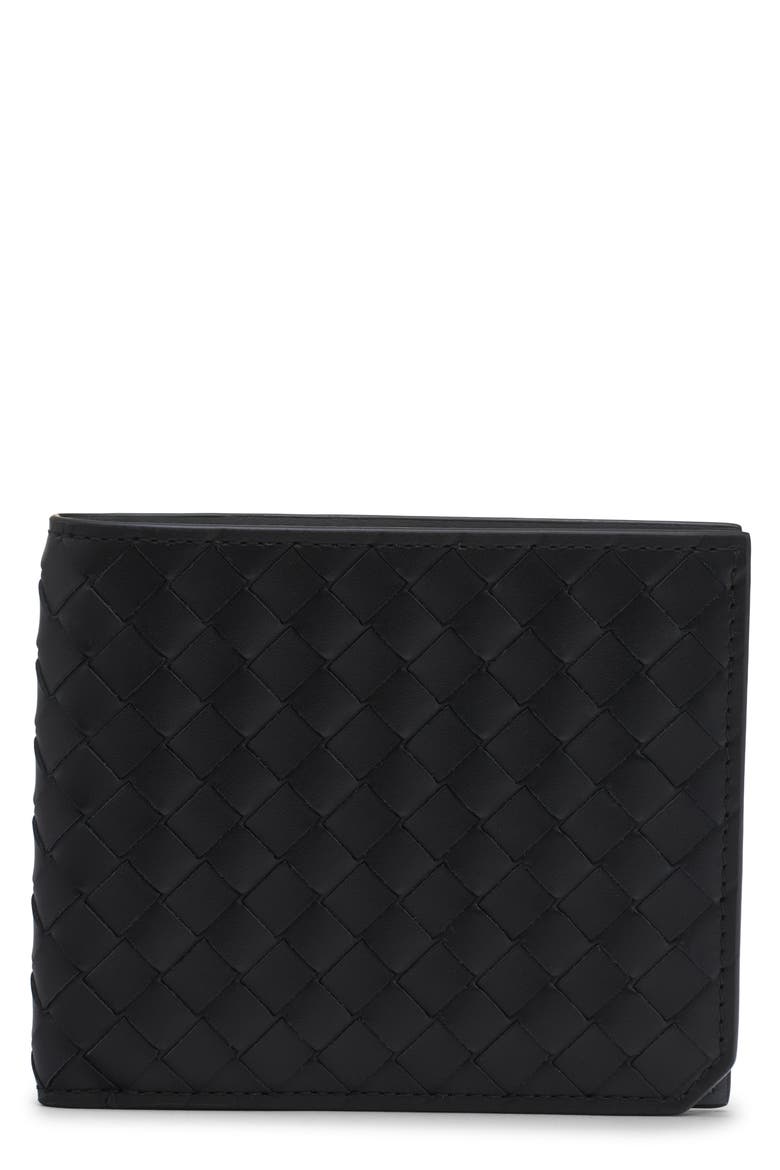 Intrecciato Piccolo Leather Bifold Wallet, Main, color, 1263 BLACK/ THUNDER-SILVER