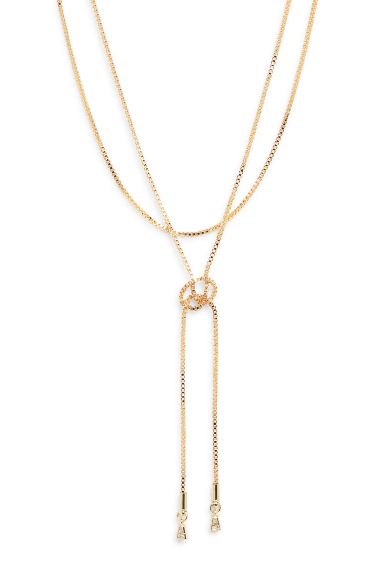 Cubic Zirconia Knotted Layered Y-Necklace, Main, color, CLEAR- GOLD