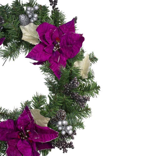 Northlight Poinsettia And Pine Cone Berries Artificial Christmas Wreath In Purple