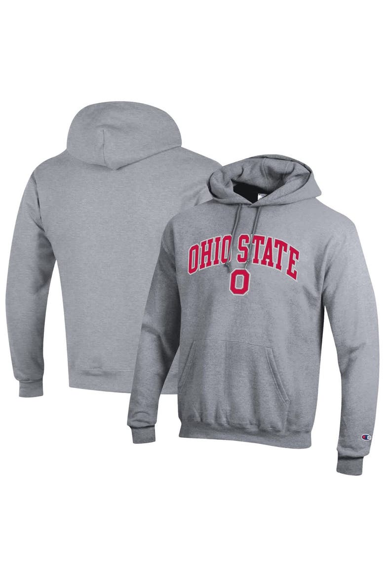 Men's Champion  Heather Gray Ohio State Buckeyes Arched Logo Fleece Pullover Hoodie, Main, color, Heather Gray