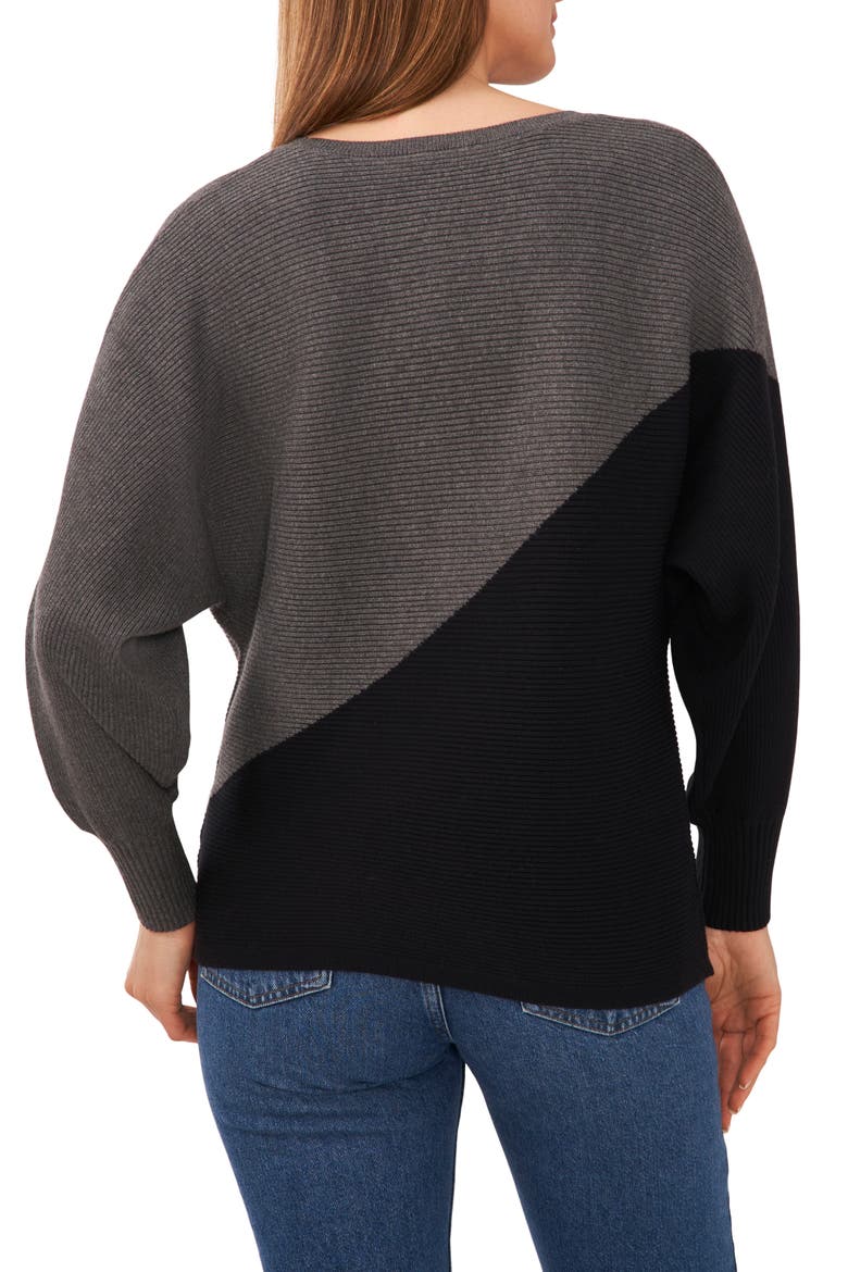 Asymmetric Colorblock Cotton Blend Sweater, Alternate, color, MEDIUM HEATHER GREY