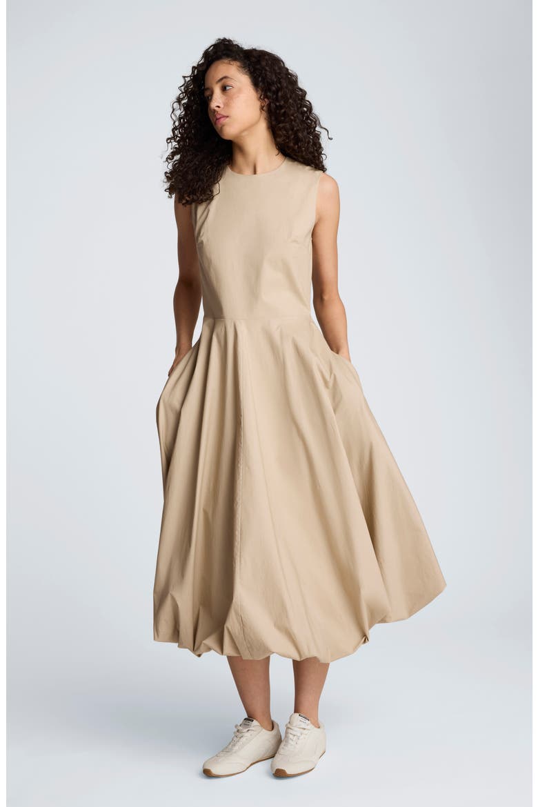 Sleeveless Bubble Hem Midi Dress, Alternate, color, BURLAP