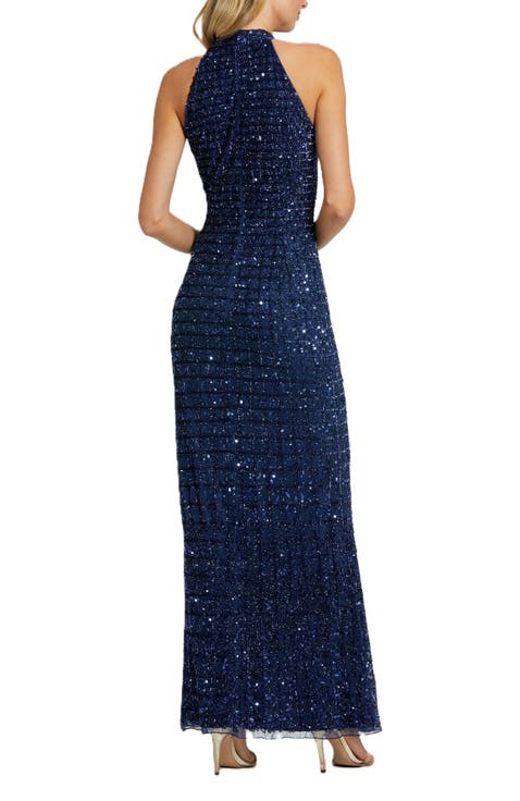 Embellished Halter Neck Keyhole Gown