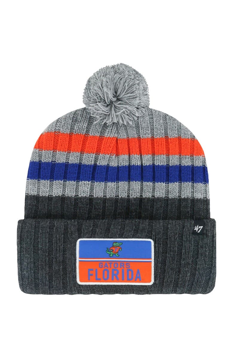 '47 Men's '47 Charcoal Florida Gators Stack Striped Cuffed Knit Hat with Pom, Main, color, Charcoal