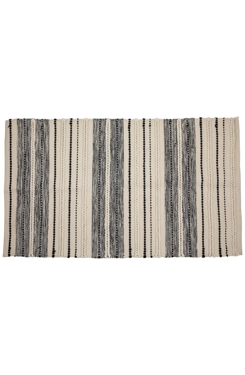 Northlight 3.5' x 2.25' Cream and Black Twisted Textured Handloom Woven Outdoor Throw Rug, Main, color, Blue