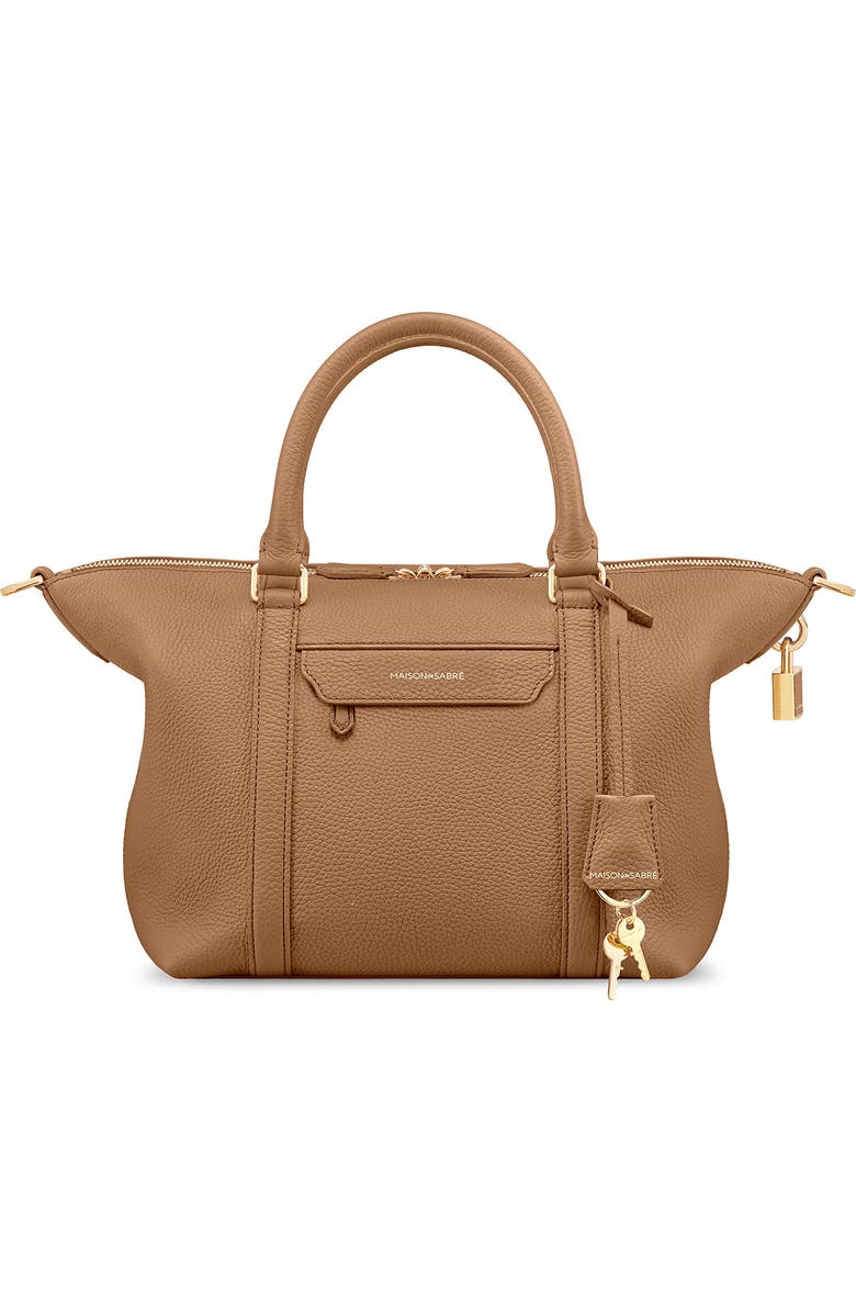 MAISON de SABRÉ Small Leather Weekender Bag, Main, color, Sandstone Brown