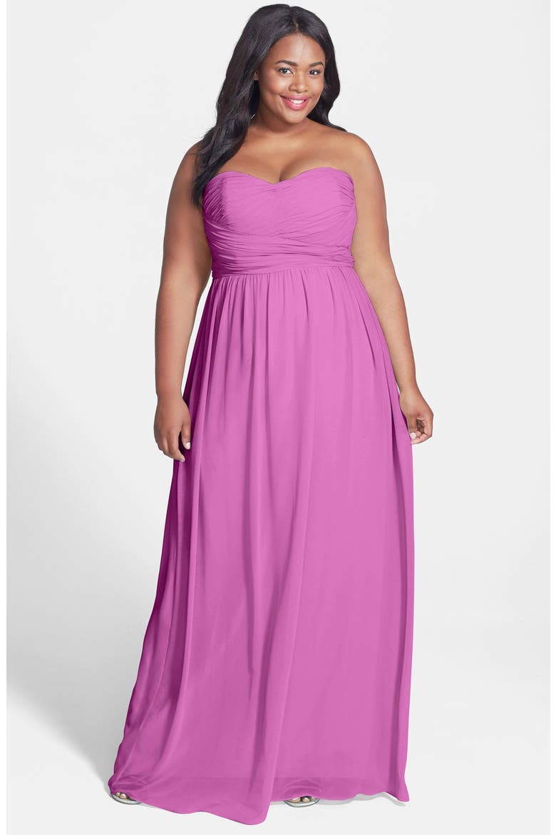 'Stephanie' Strapless Ruched Chiffon Gown, Alternate, color, RADIANT ORCHID