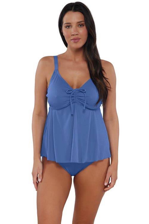 Sunsets Escape Marin Tankini Swimsuit Top In Harbor Blue Sandbar Rib
