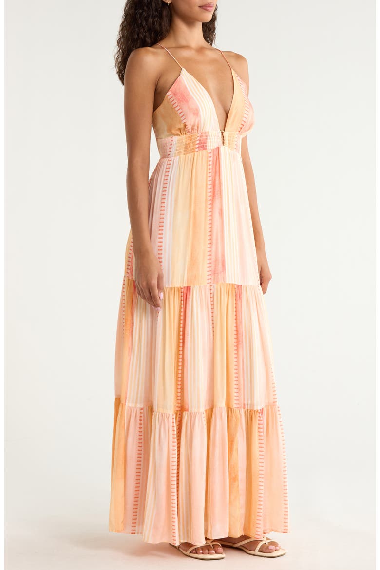 Print Tiered Halter Maxi Dress, Alternate, color, CORAL STROVIA