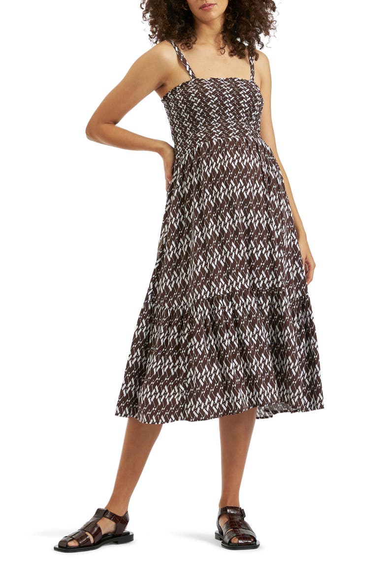 Grace Shirred Dress, Main, color, CHOCOLATE WHITE