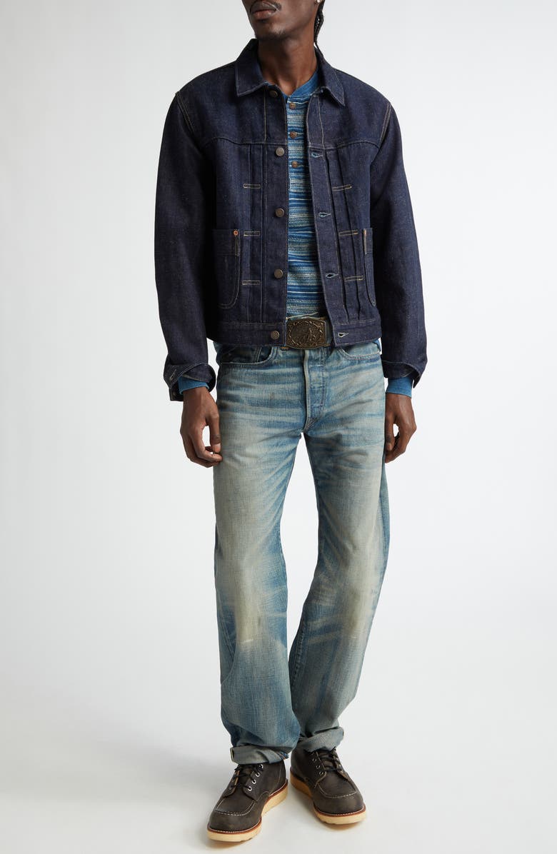 Double RL Distressed Selvedge Straight Fit Jeans, Main, color, Milner Wash