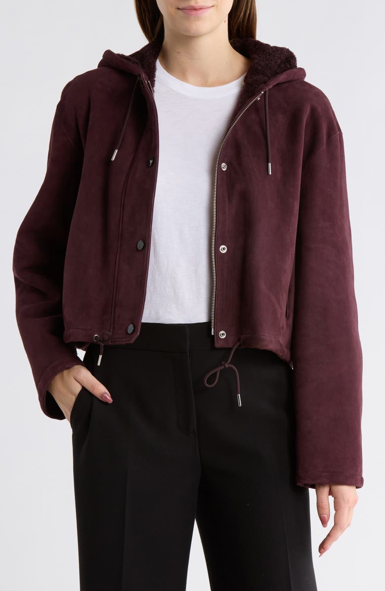 Theory Crop Genuine Shearling Jacket, Main, color, Malbec