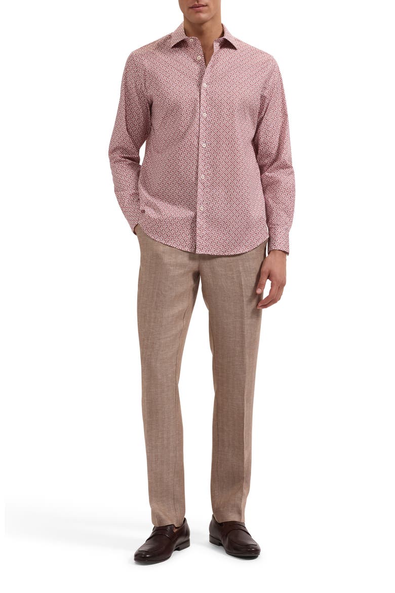Axel Shaped Fit Mosaic Print Stretch Cotton Button-Up Shirt, Alternate, color, SIENNA