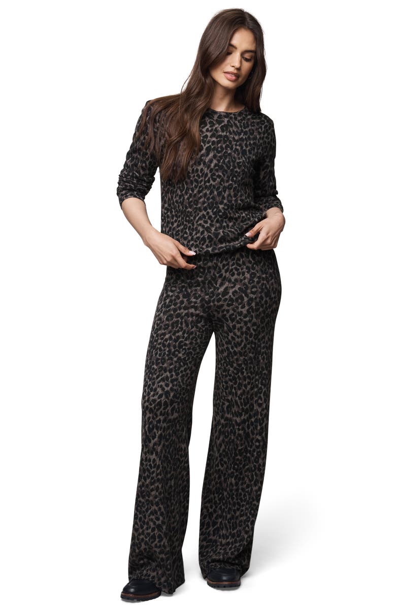 Splendid Leopard Print Crewneck Sweater, Alternate, color, Brown Leopard Print