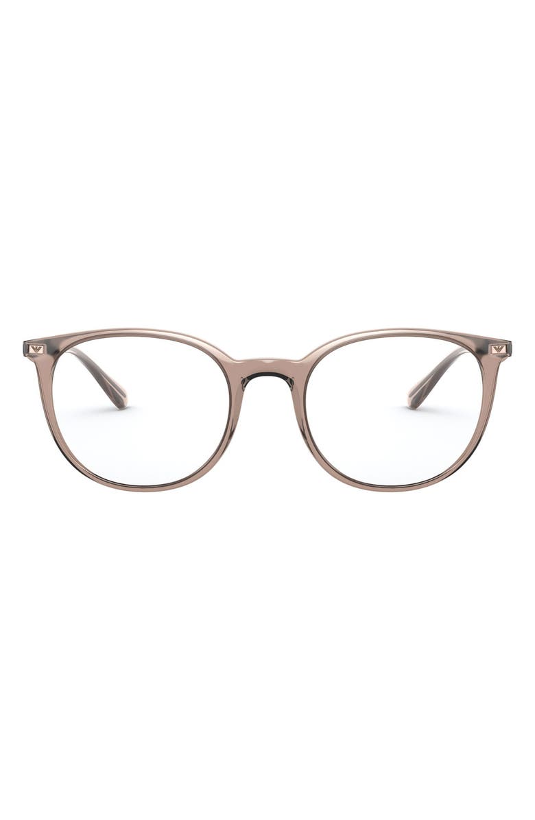 Emporio Armani 52mm Round Optical Glasses, Main, color, Transparen