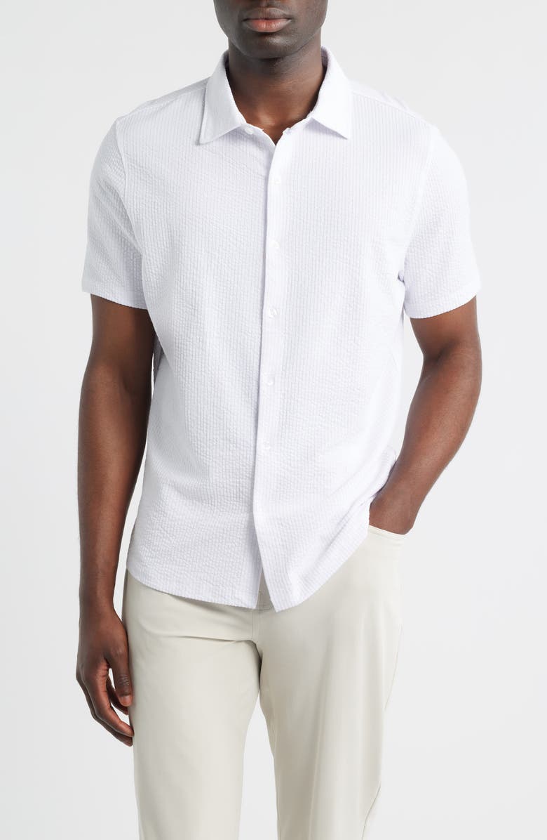 Robert Barakett Manny Short Sleeve Knit Button-Up Shirt, Main, color, White