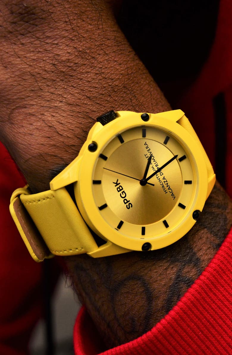 SPGBK Watches Celebration Leather Strap Watch, 44mm, Alternate, color, 