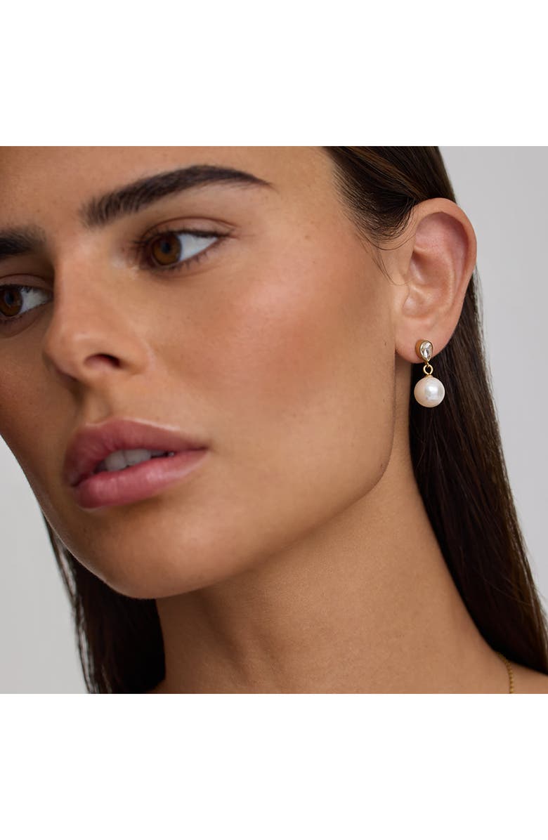 D.LOUISE Pear-Cut Cubic Zirconia & Freshwater Pearl Drop Earrings, Alternate, color, Gold