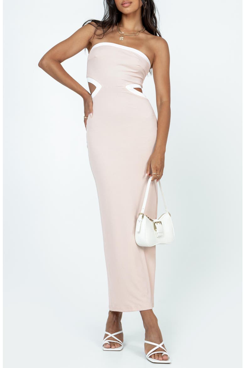 Greta Cutout Strapless Maxi Dress, Main, color, MEDIUM BEIGE