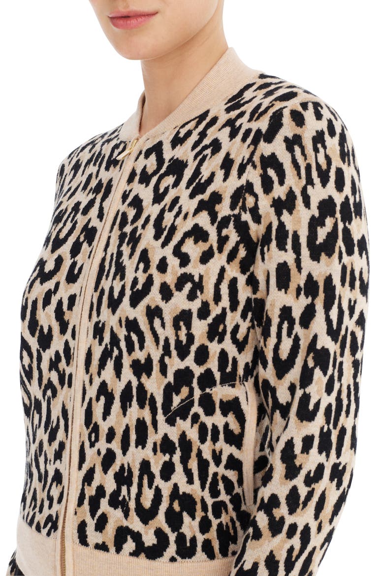 Leopard Bomber Sweater, Alternate, color, CAMEL KHAKI BLACK LEOPARD