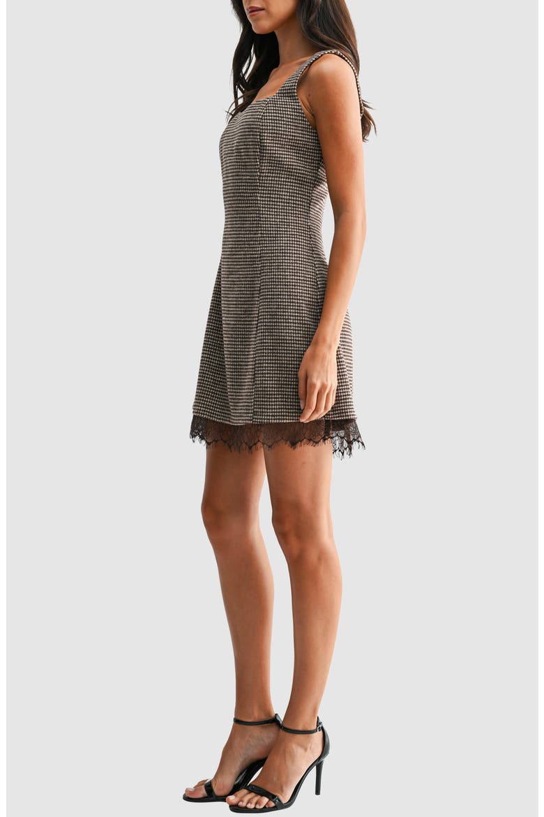 Square Neck A-Line Minidress, Alternate, color, BROWN PLAID