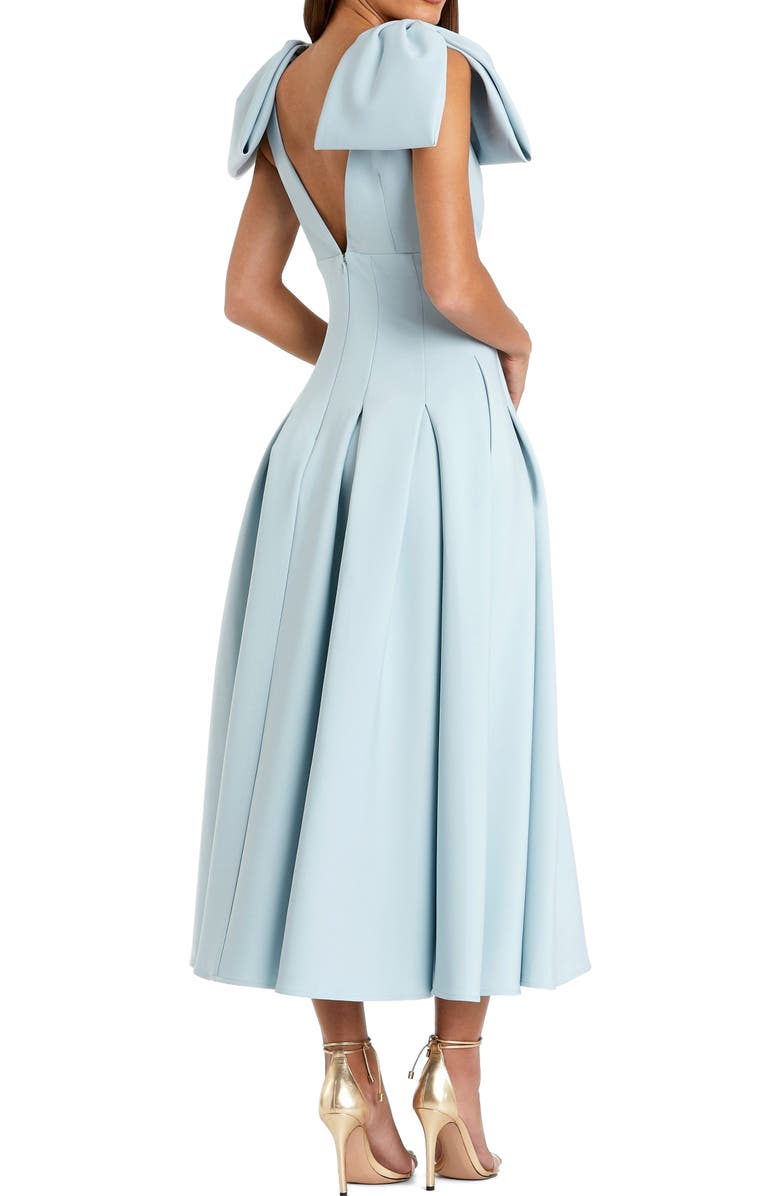 Mac Duggal Crepe A Line Midi Dress With Bow Straps, Alternate, color, Ice Blue