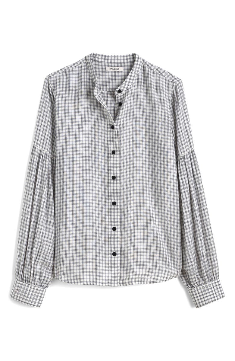Madewell Band Collar Flannel Button-Up Shirt, Alternate, color, Winter White