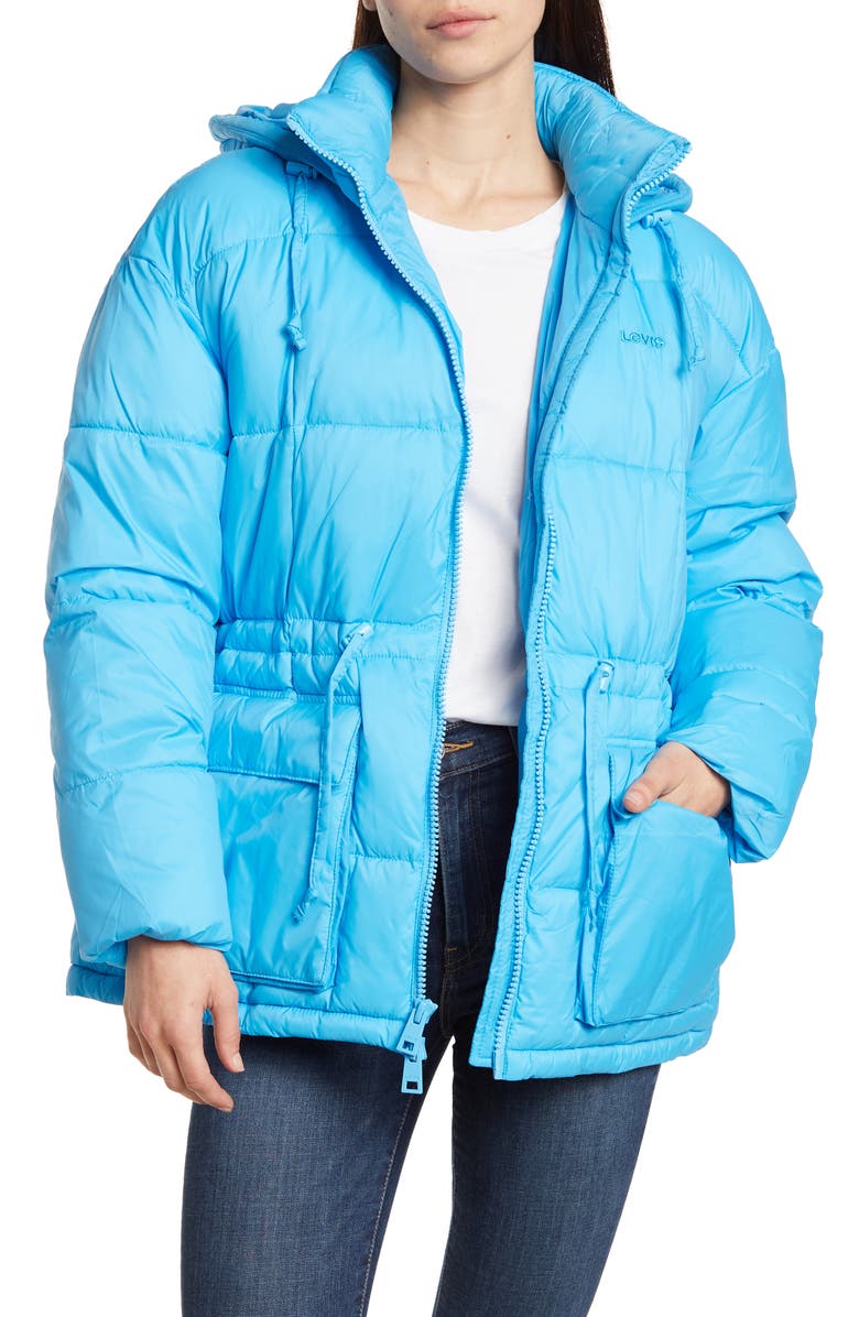 Levi's<sup>®</sup> Cinch Waist Hooded Puffer Jacket, Main, color,