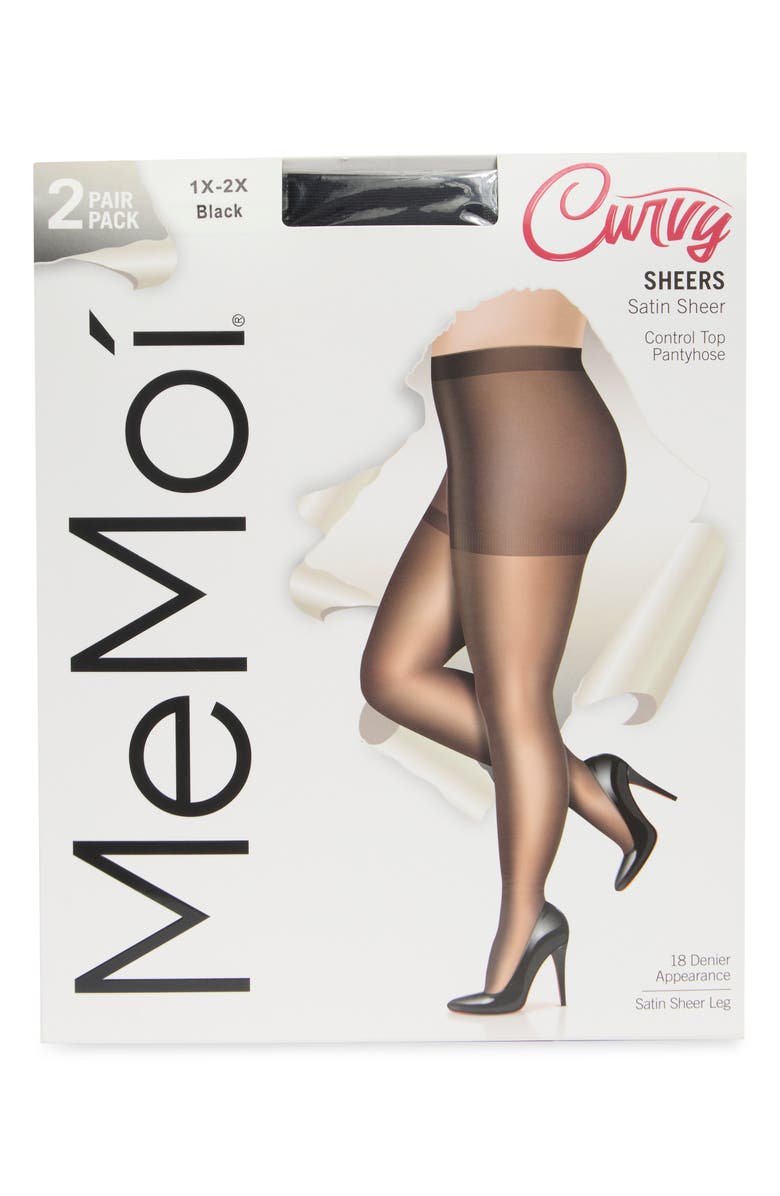 MeMoi 2-Pack Satin Sheer Tights, Main, color, Black