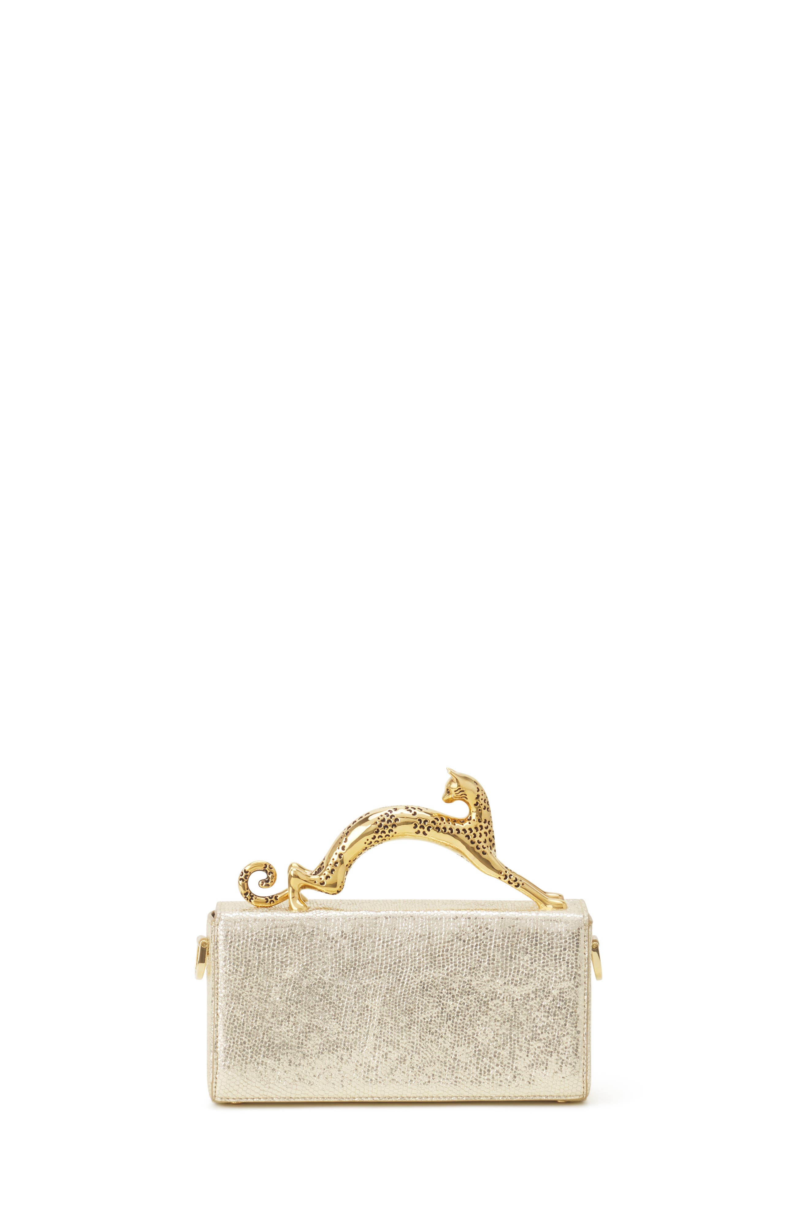 Pencil Cat Nano Bag In Crackled Metallic Leather, Alternate, color, Gold