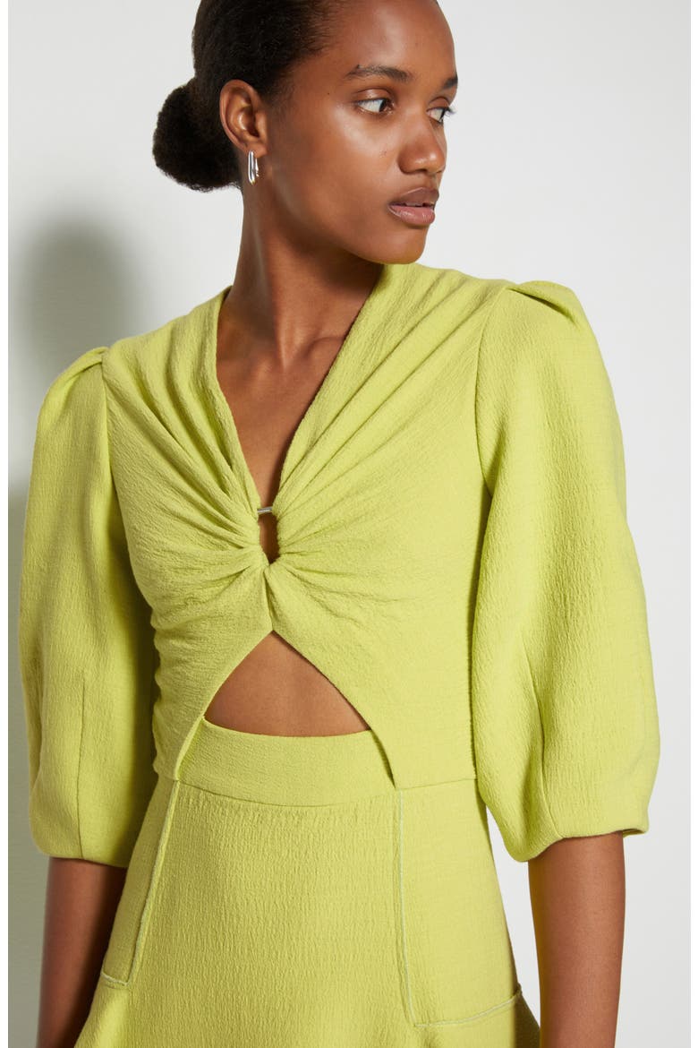Jonathan Simkhai Kayleigh Textured Ripple Crepe V-Neck Dress, Alternate, color, LIME