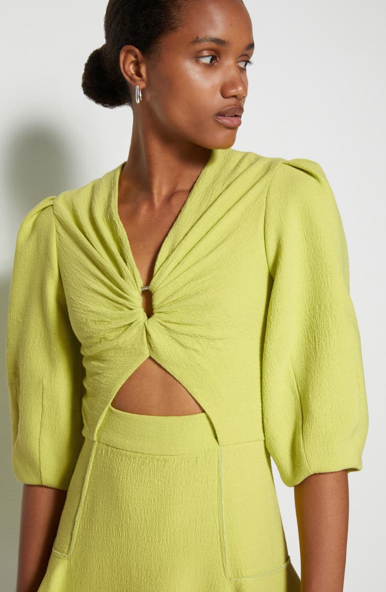 Simkhai Jonathan Simkhai Kayleigh Textured Ripple Crepe V-Neck Dress, Alternate, color, Lime