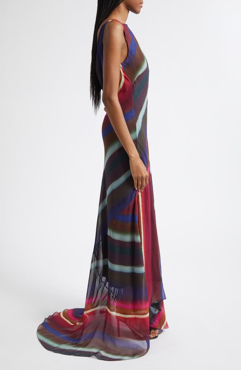 Christopher John Rogers Louie Stripe Cowl Back Bias Crinkle Chiffon Gown, Alternate, color, Roux