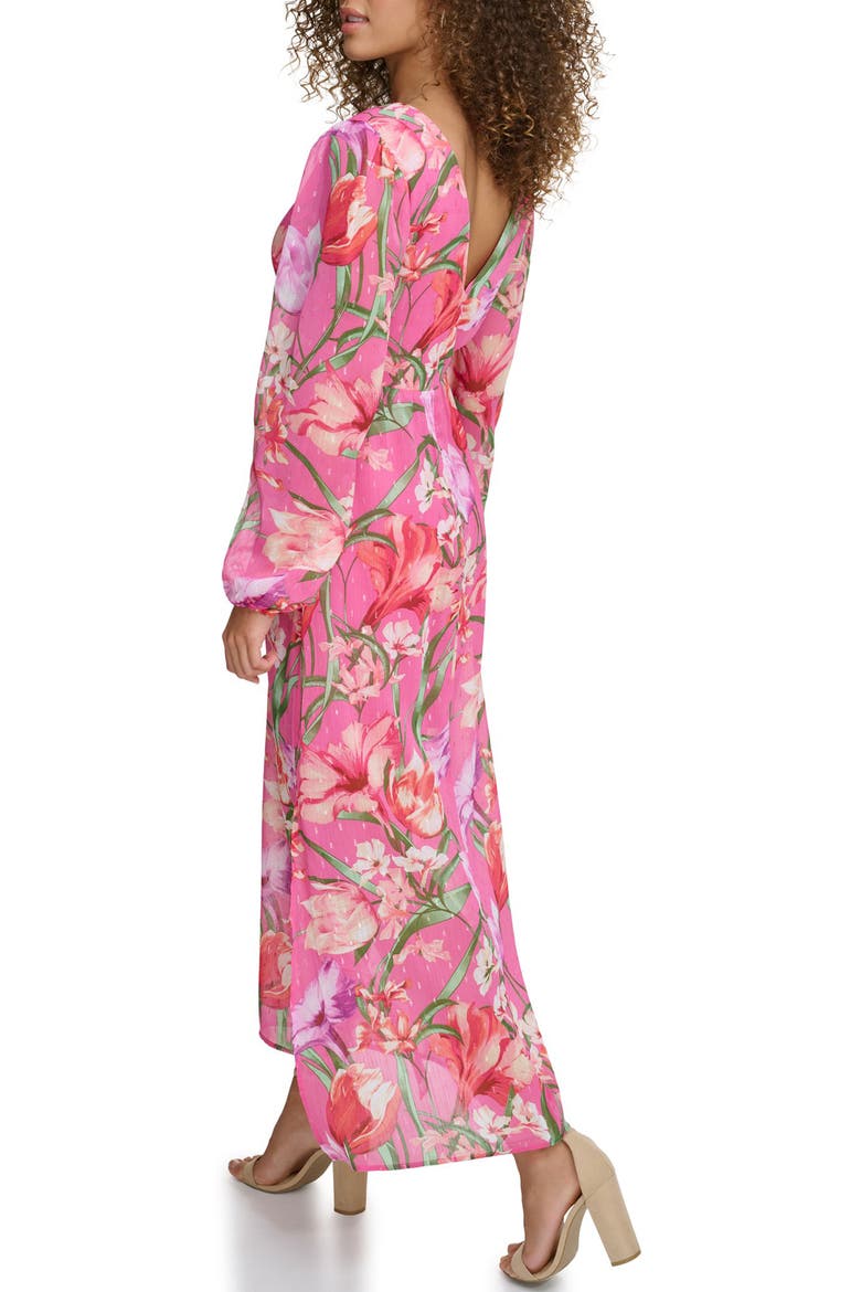 Floral Long Sleeve Clip Dot Maxi Dress, Alternate, color, PINK MULTI
