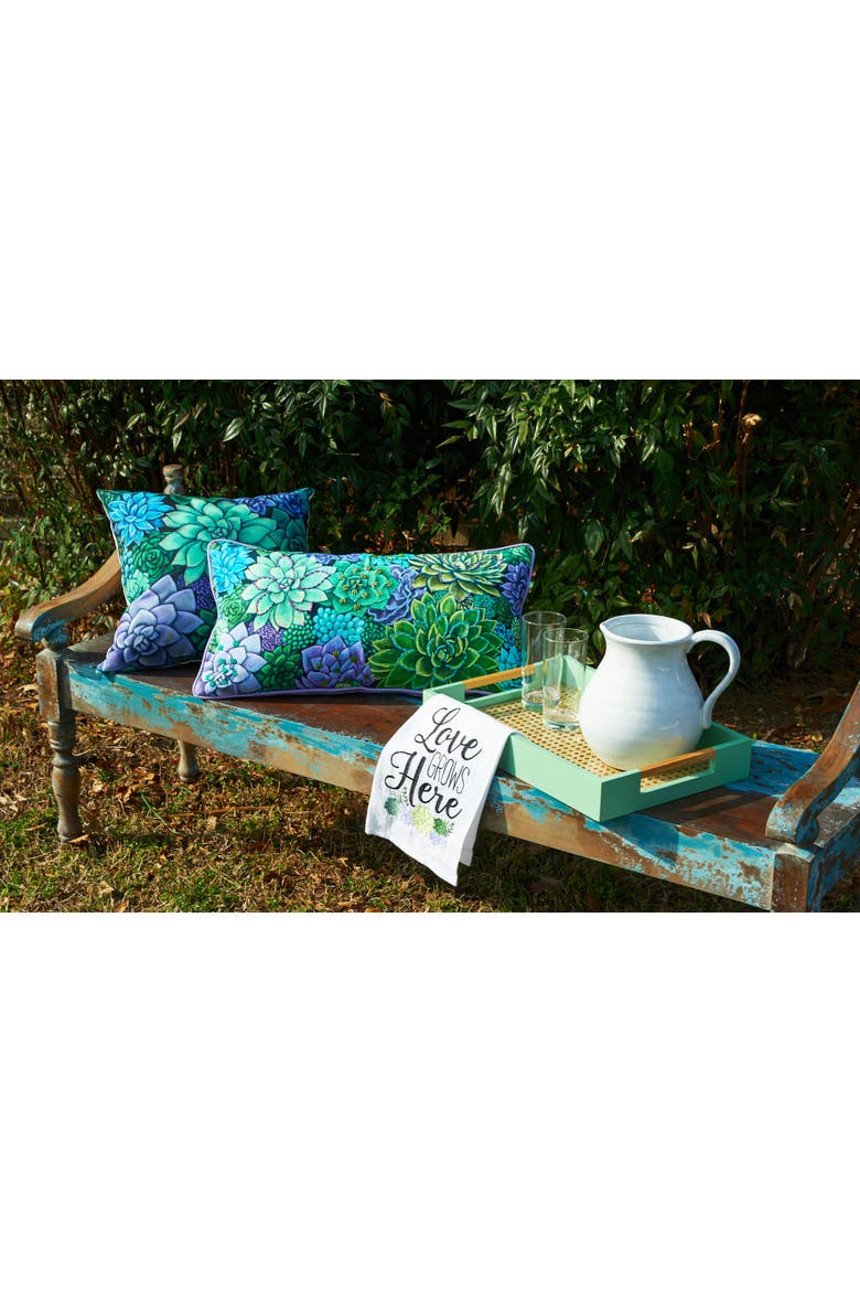 Succulent Garden Printed & Embellished Throw Pillow, 12" x 24", Alternate, color, Blue