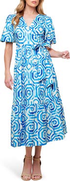 FLYING TOMATO Print Woven Wrap Dress