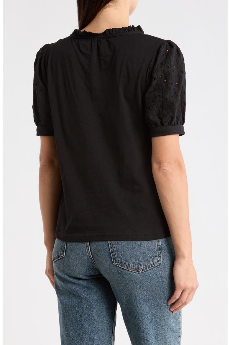 Embroidered Short Sleeve Peasant Top, Alternate, color, BLACK