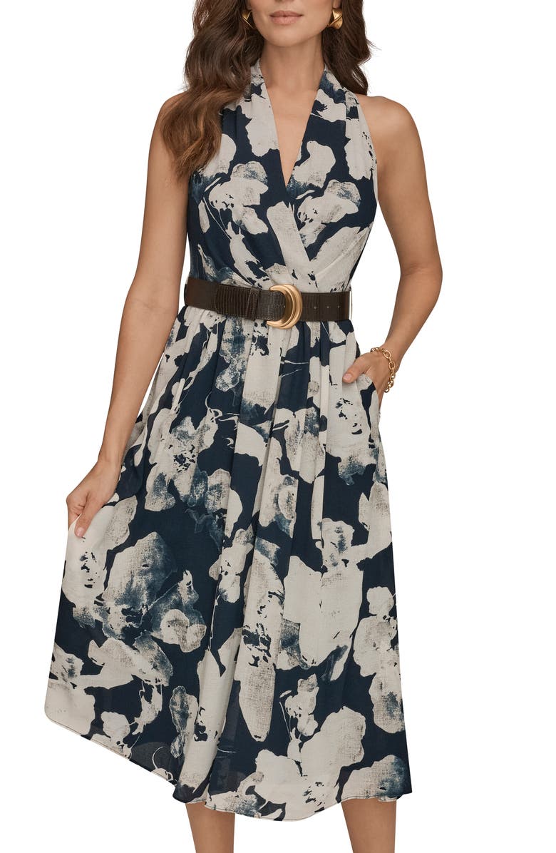 Donna Karan New York Belted Midi Dress, Alternate, color, Nightfall Multi