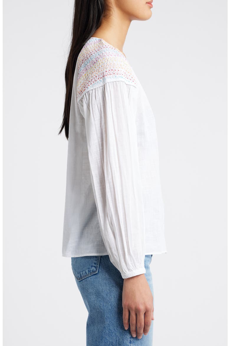Smocked Shoulder Cotton Shirt, Alternate, color, WHITE