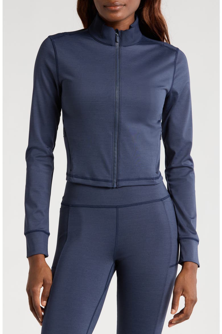 Moveknit Full Zip Crop Jacket, Alternate, color, HEATHER NAVY BLAZER