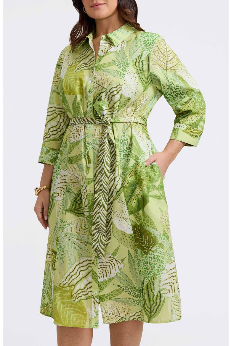 Fiona Botanical Print Belted Shirtdress, Main, color, GREEN MULTI