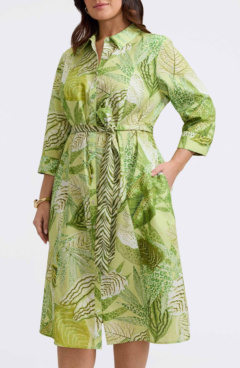 Foxcroft Fiona Botanical Print Belted Shirtdress, Main, color, Green Multi
