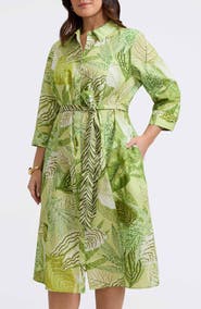 Foxcroft Fiona Botanical Print Belted Shirtdress