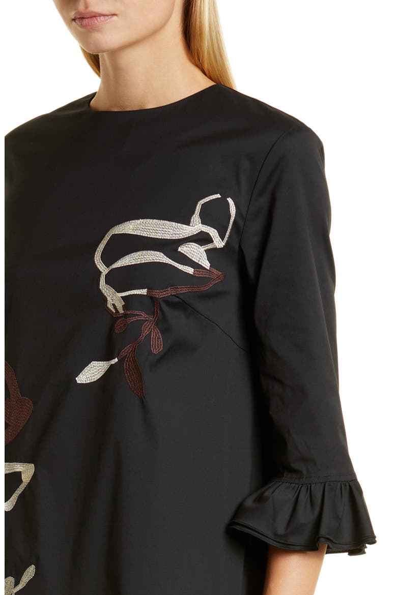 Floral Embroidered Midi Dress, Alternate, color, BLACK/ BISCOTTI/ MAHOGANY