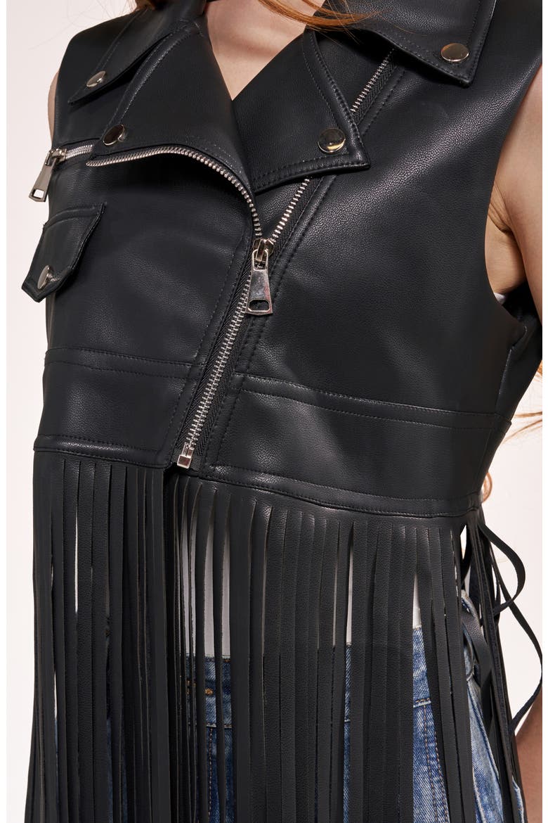 Arden Fringe Faux Leather Vest, Alternate, color, BLACK