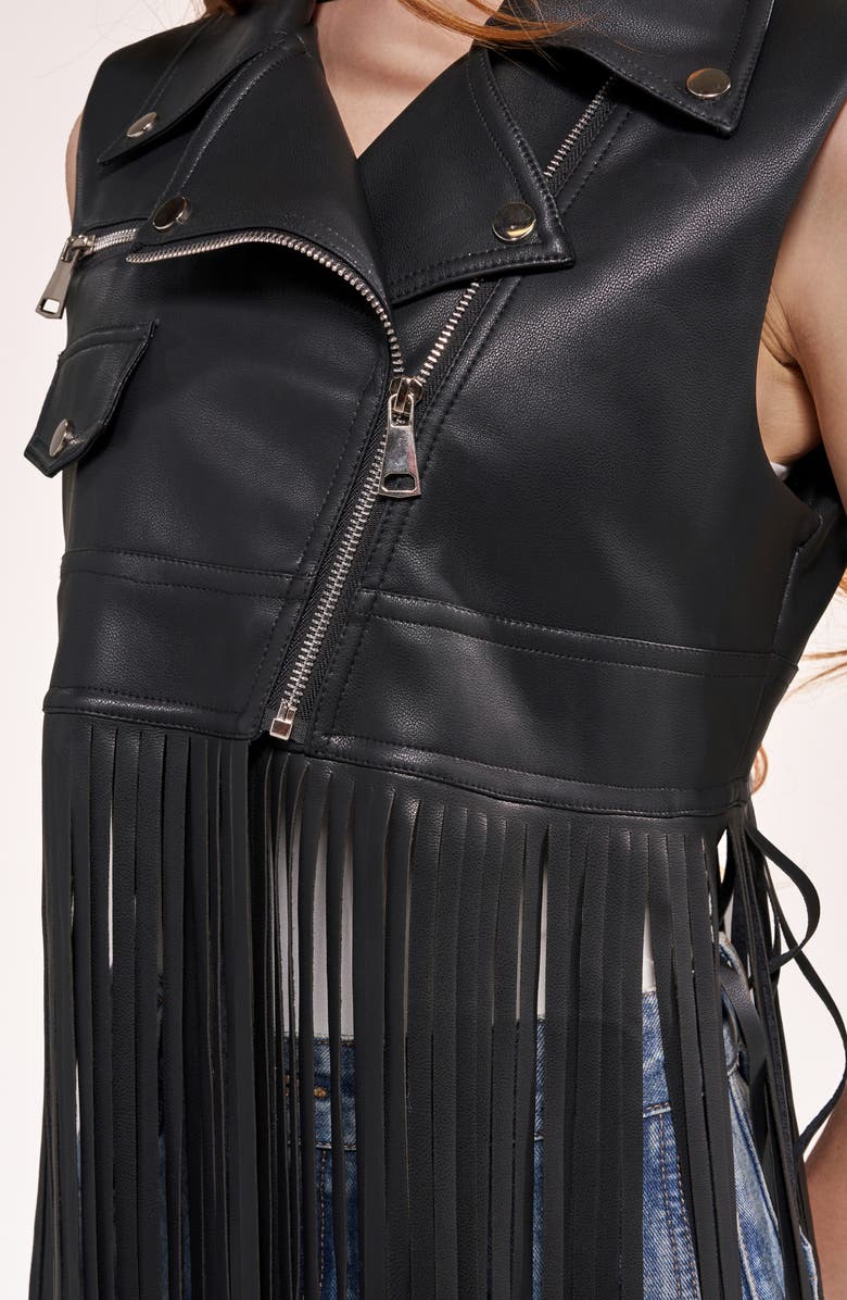 AZALEA WANG Arden Fringe Faux Leather Vest, Alternate, color, 